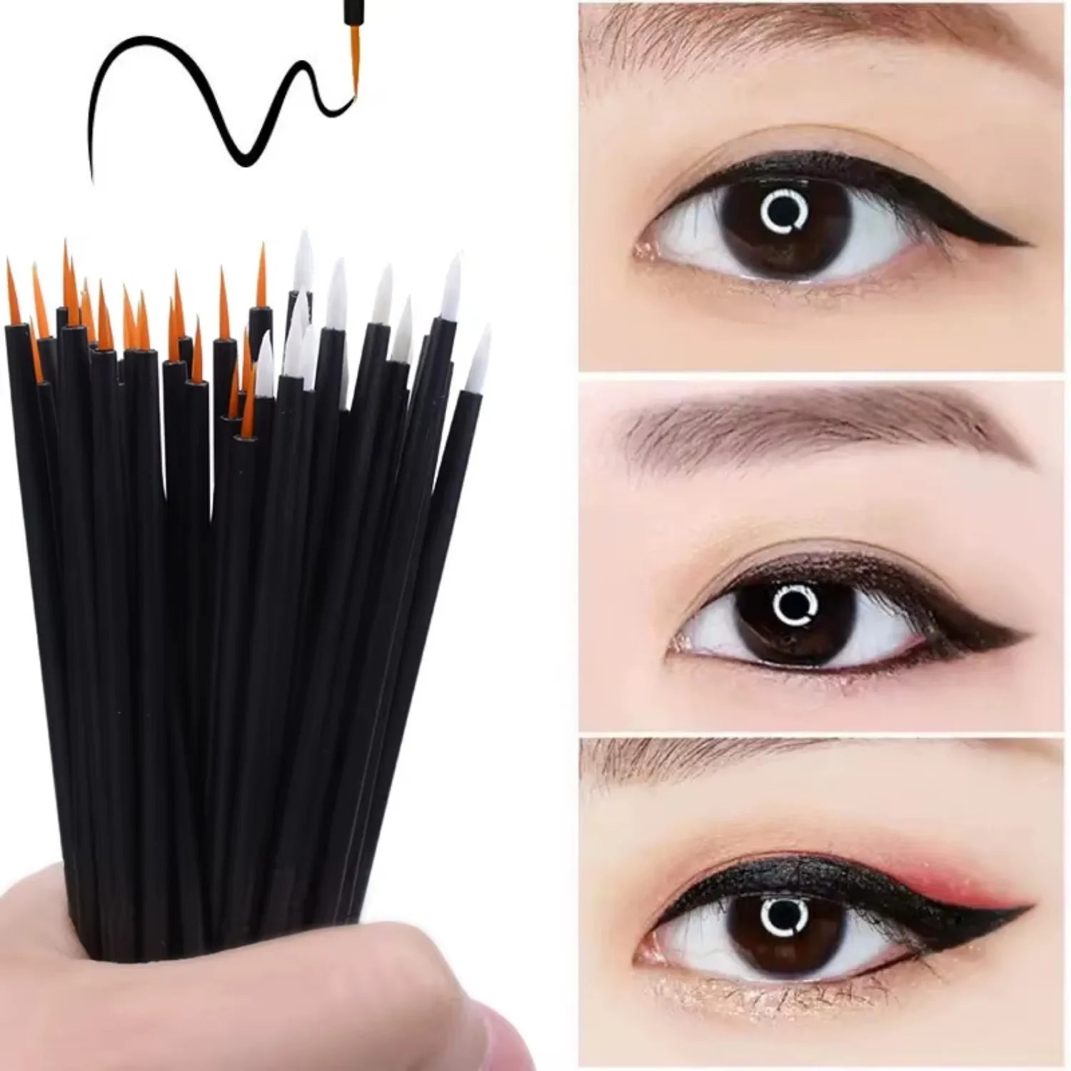 50pcs/lot Reusable Gel Liner Nail Art Brushes Painting Pen Disposable  Eyeliner Beauty Eyeline Makup Tools
