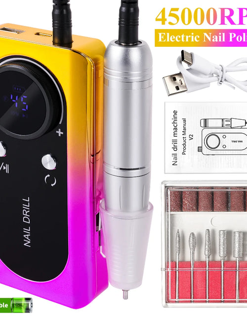 Load image into Gallery viewer, 45000RPM Nail Drill Machine Kit Rechargeable Electric Portable Nail Sander File for Gel Nails Polishing For Manicure Salon Home
