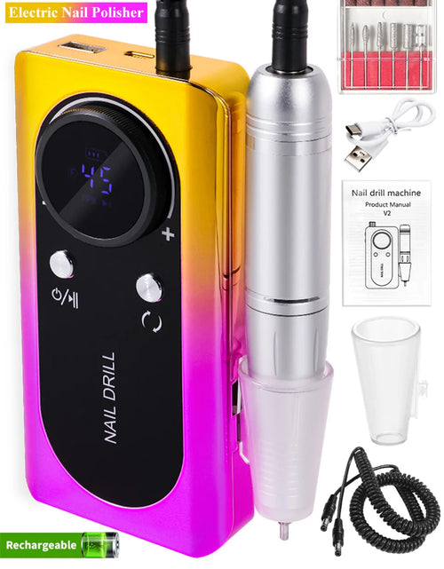 Load image into Gallery viewer, 45000RPM Nail Drill Machine Kit Rechargeable Electric Portable Nail Sander File for Gel Nails Polishing For Manicure Salon Home
