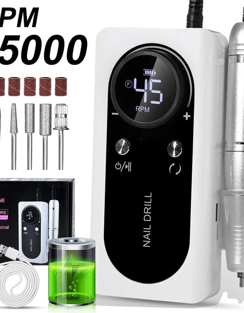 Load image into Gallery viewer, 45000RPM Nail Drill Machine Kit Rechargeable Electric Portable Nail Sander File for Gel Nails Polishing For Manicure Salon Home
