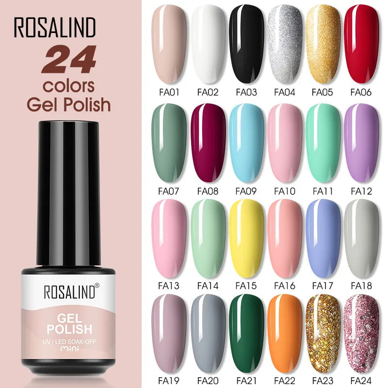 ROSALIND Bright Gel Nail Polish Mini 5ml Gel Polish Colorful Need UV Nail Lamp Semi-Permanent Base Top Gel Varnishes