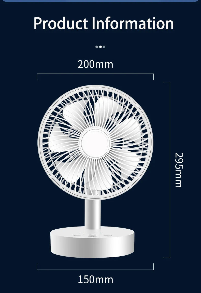 3600mAh USB Desk Fan 4 Speed Adjustable Desktop Table Fan with Strong Wind Quiet Operation Kipas USB Oscillating Fan
