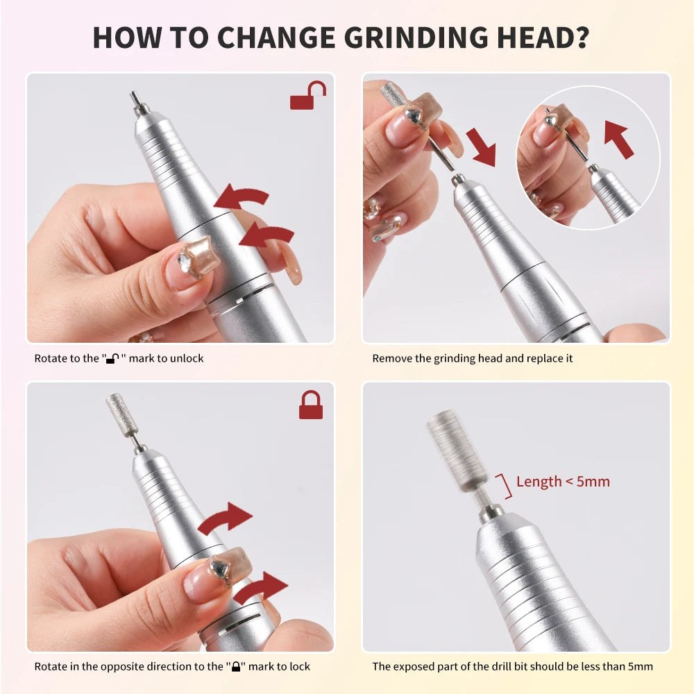 45000RPM Nail Drill Machine Kit Rechargeable Electric Portable Nail Sander File for Gel Nails Polishing For Manicure Salon Home