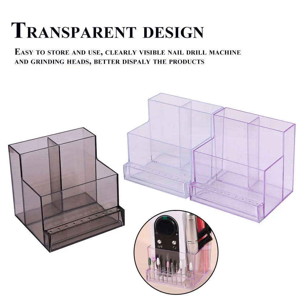 Nail Drill Bits Holder Display Clear Nail Display Box Transparent Makeup Storage Organizer Nail Manicure Tools