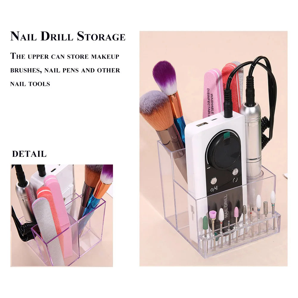 Nail Drill Bits Holder Display Clear Nail Display Box Transparent Makeup Storage Organizer Nail Manicure Tools