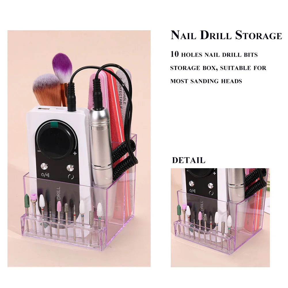 Nail Drill Bits Holder Display Clear Nail Display Box Transparent Makeup Storage Organizer Nail Manicure Tools