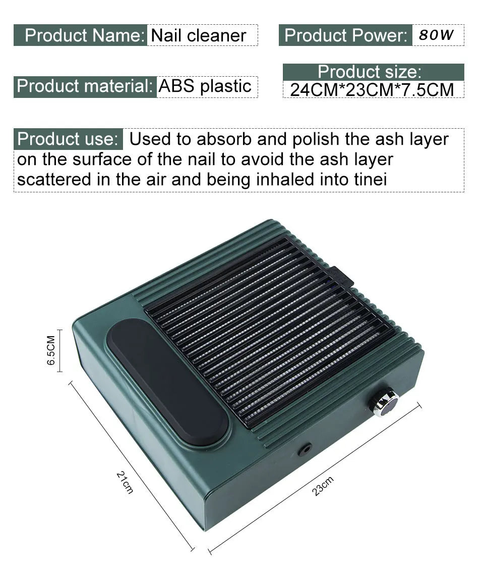 80W Powerful Nail Dust Collector For Manicure Nail Vacuum Cleaner With Fitter Nail Dust Fan Manicure Salon Equipment