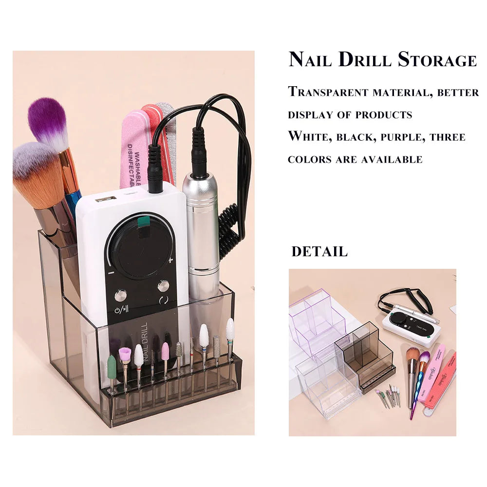 Nail Drill Bits Holder Display Clear Nail Display Box Transparent Makeup Storage Organizer Nail Manicure Tools
