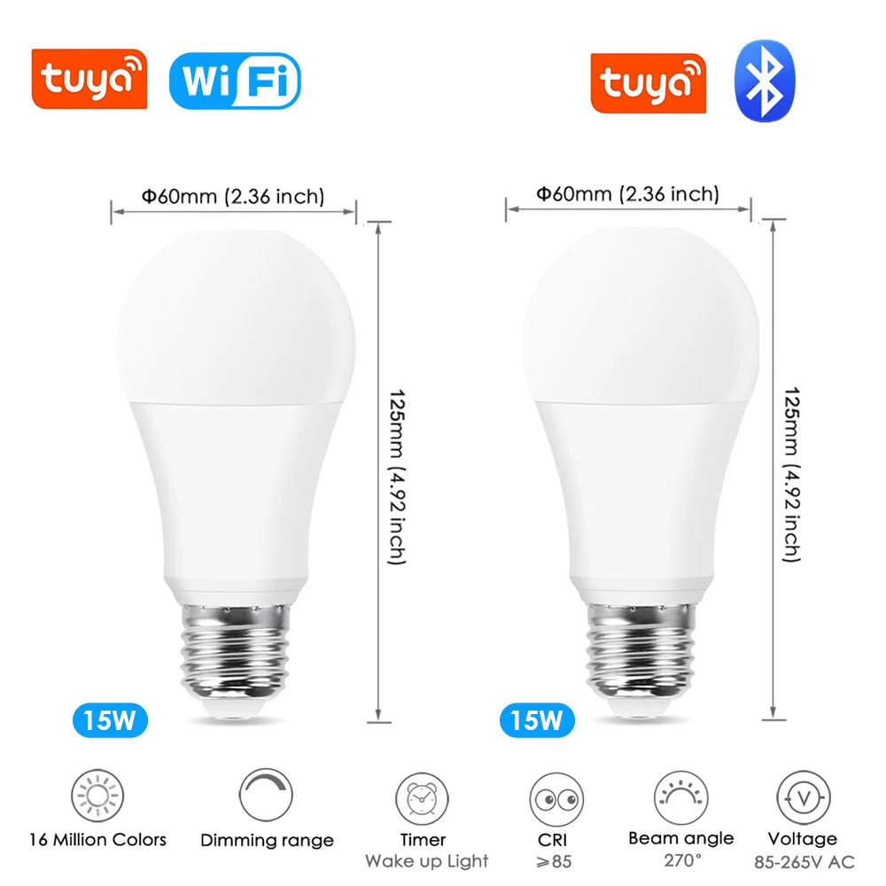 Tuya Wifi/Bluetooth Smart Bulb E27 RGB Alexa Led Lamp Smart Light Bulbs AC 85-265V Smart Lamps For Google Assistant Smart Life