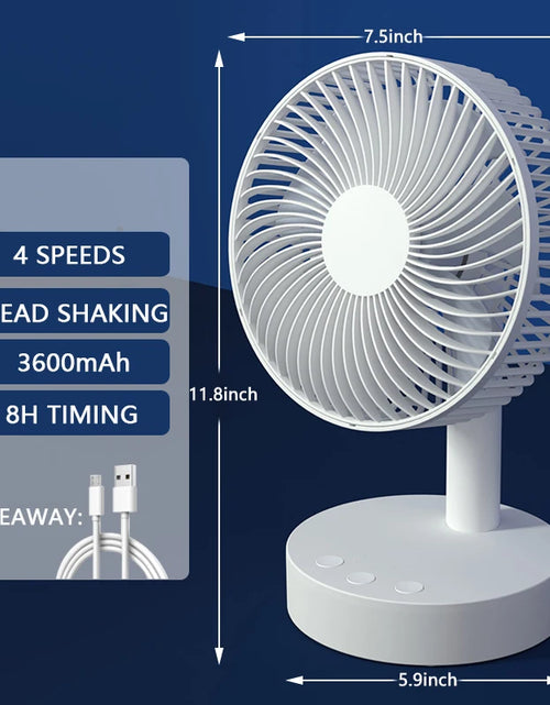 Load image into Gallery viewer, 3600mAh USB Desk Fan 4 Speed Adjustable Desktop Table Fan with Strong Wind Quiet Operation Kipas USB Oscillating Fan
