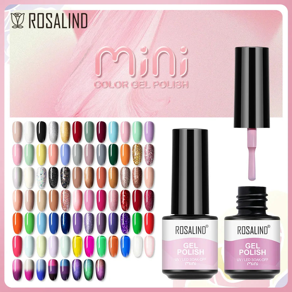 ROSALIND Bright Gel Nail Polish Mini 5ml Gel Polish Colorful Need UV Nail Lamp Semi-Permanent Base Top Gel Varnishes